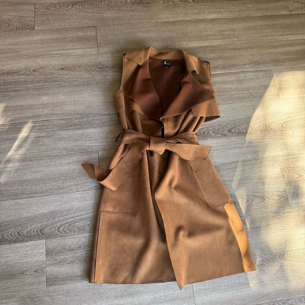 Love Token Long Trench Vest Waistcoat Sleeveless Duster Size XS Microsuede - Picture 12 of 16